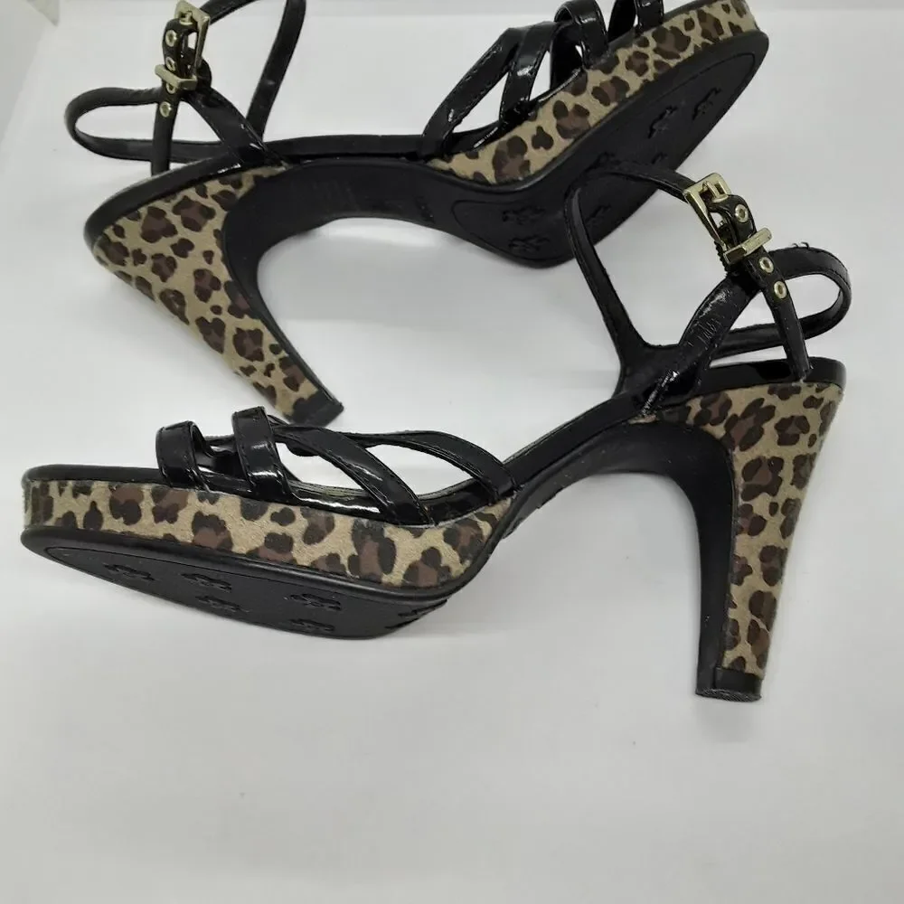 Fioni Black Women's Sandals Leopard Print Platform Size 7,5